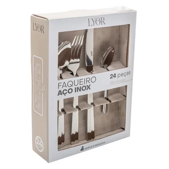 Faqueiro Aço Inox 24 Peças Montenegro para 6 Pessoas Mesa Posta Lyor