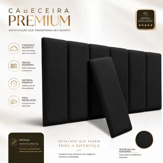 Kit Completo Cabeceira De Cama Casal, Box, Queen, King e Solteiro Premium 45x20cm - Envio Imediato