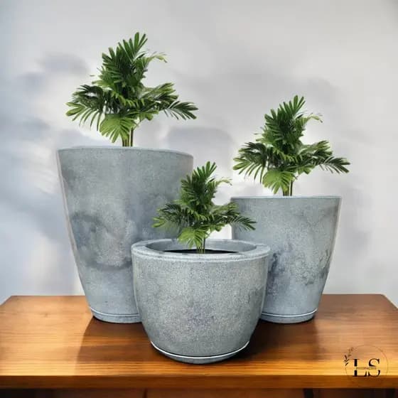 Kit Conjunto 3 Vasos Para Plantas P+M+G Marmorizado Luxo em Polietileno Decorativo Liso Moderno