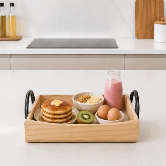 Bandeja Pequena de Madeira de Pinus 20x27 Com Alça para Café da Manhã - Presentes - Decoração