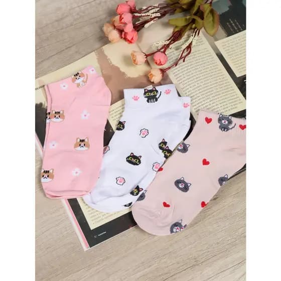 Kit 12/6 Pares Meias Feminina Soquete Cores animal Fofas 35 ao40 com estampa