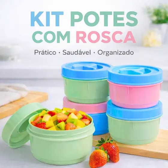 Kit Potes 300ml Tampa Rosca Hermético BPA Free – Papinha, Mantimento, Tempero, Freezer (3,6,9,12 Un)