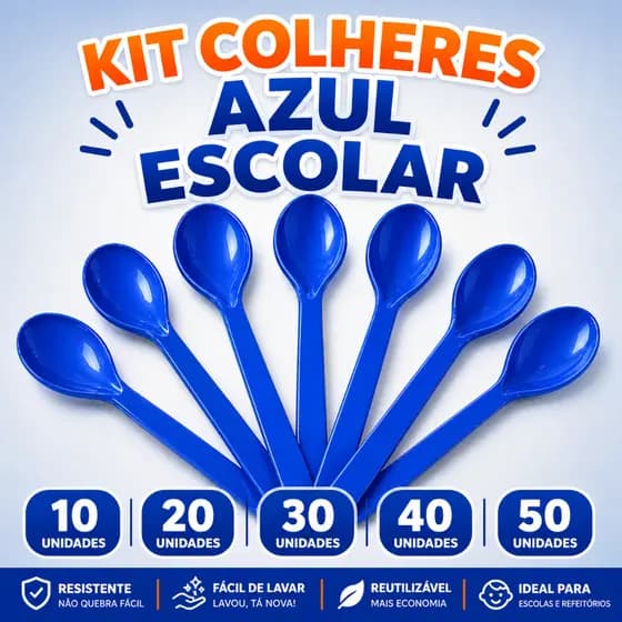 Kit Colher Plástica Escolar Infantil para Lanche Merenda Refeição Azul Bic Resistente Reutilizável