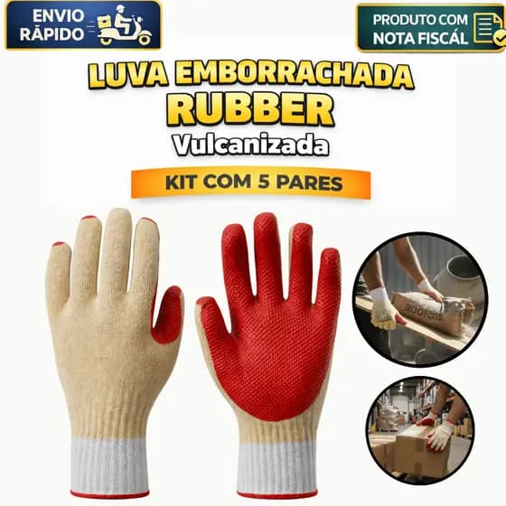 5 Pares Luva Emborrachada EPI Rubber Resistente Vulcanizado Proteção Segurança Antiderrapante