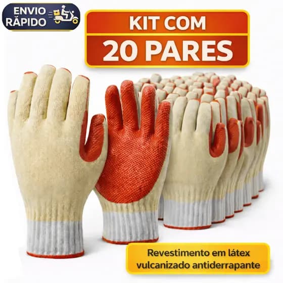 20 Pares Luva Emborrachada de Proteção EPI Borracha Resistente Grossa Antiderrapante Segurança
