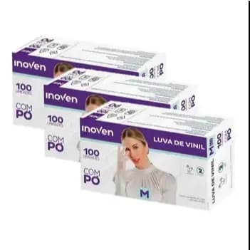 Kit Luva de Vinil Inoven Descartável P M ou G| Sem Pó | Caixa 100, 200 ou 300 Unidades