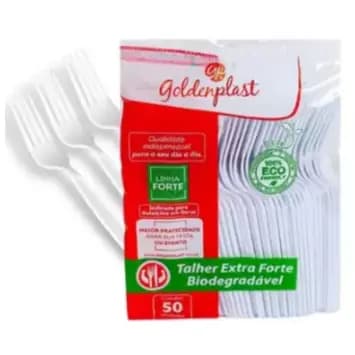 Kit Goldenplast Garfo, Faca e ou Colher 17,5cm Refeição Bio Master Extra Forte Reforçado 50 150 200 250 300un