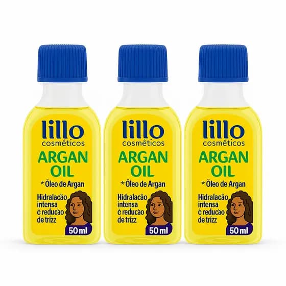 Kit 3 Óleo Capilar Lillo Cosméticos Argan Oil 50ml Hidratação Intensa