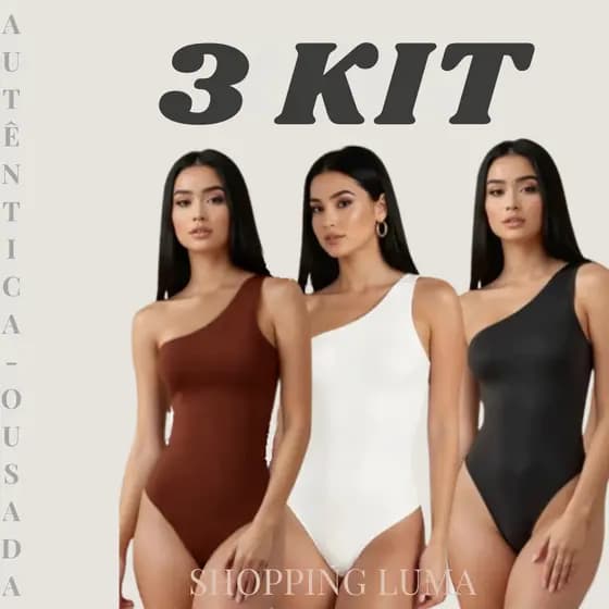 KIT 3 Body Feminino Blogueirinha Suplex Mula Manca Com Forro Bory Alça fina um Ombro Bore Premium