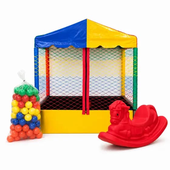 Kit Parquinho Infantil Completo – Piscina de Bolinhas 1m + 100 Bolinhas + Gangorra