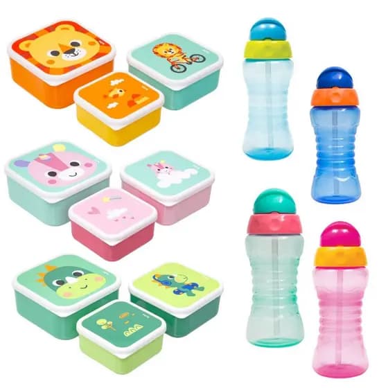 Kit Garrafinha Infantil Buba Potinho Lanche Bebê Escolar Garrafa Canudinho Lanchinho Bebe Viagem
