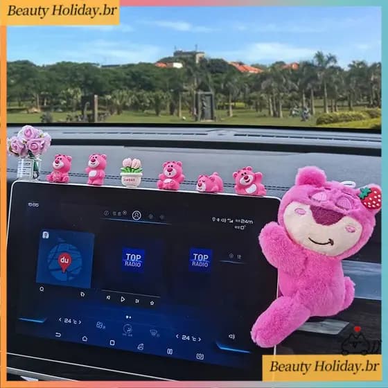 7 Pçs/Set Morango Urso Ornamentos De Carro Console Central Do Mesa Escritório Decoração Interior