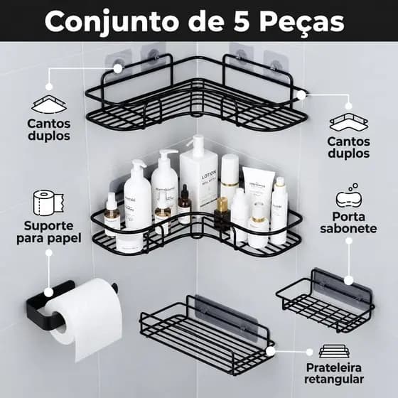 Suporte Prateleira Porta Shampoo Organizador De Canto Com Adesivo