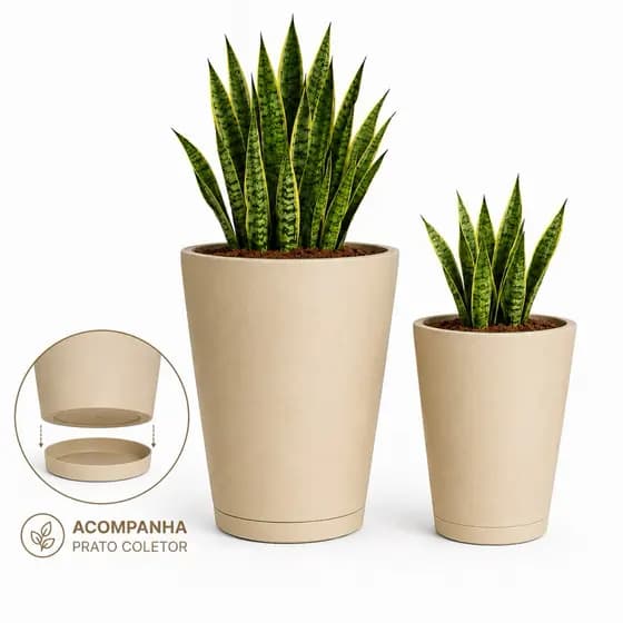 Kit 2 Vasos Decorativos para Plantas Coluna Polietileno Premium Sala Jardim Área Gourmet com Prato Coletor Incluso