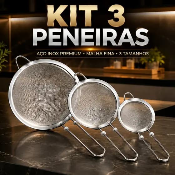 Kit 3 Peneiras Inox Malha Fina Coar Café Chá Suco 6 8 10cm ou 8 12 16cm