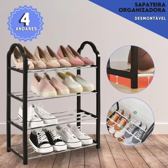Sapateira Desmontável 4 Andares Leve, Compacta Para Qualquer Espaço Organize Até 12 Pares - SHEFA