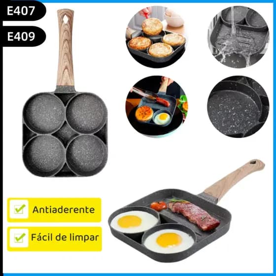 Frigideira Multifuncional Antiaderente 4 em 1 Ovos Hambúrguer Omelete Com Alça De Madeira AAA