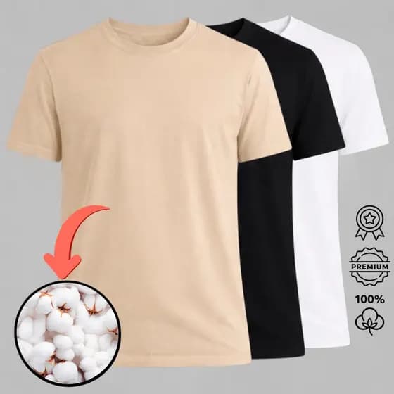 Kit 3 T-shirt´s Unissex Blusas em Algodão Camisetas Casuais Simples Básicas Camisas p Dia Dia