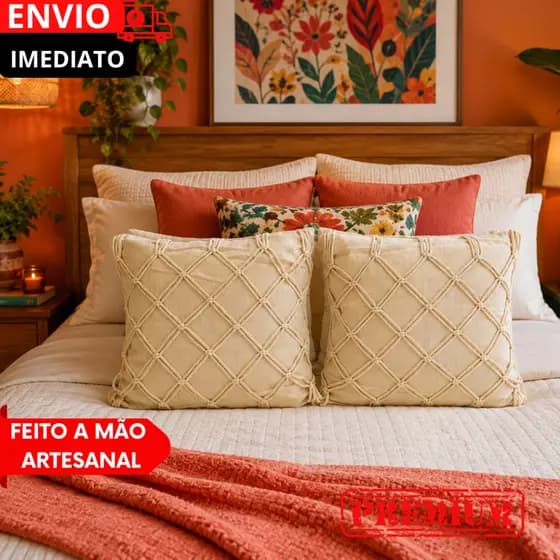 ALMOFADAS BOHO FEITAS MÃO LINHO DECORATIVAS 45X45 PREMIUM ARTESANAL 100% ALGODÃO SOFÁ CAMA BOHO CHIC