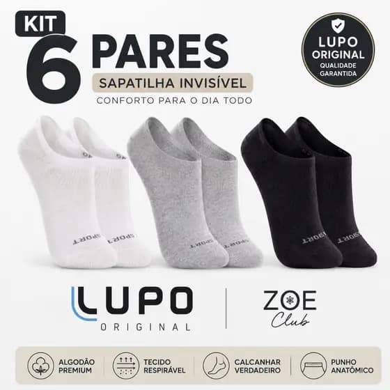Kit 6 Pares Meia Lupo Sport Sapatilha Invisível Algodão Cano Curto Soquete Unissex Original