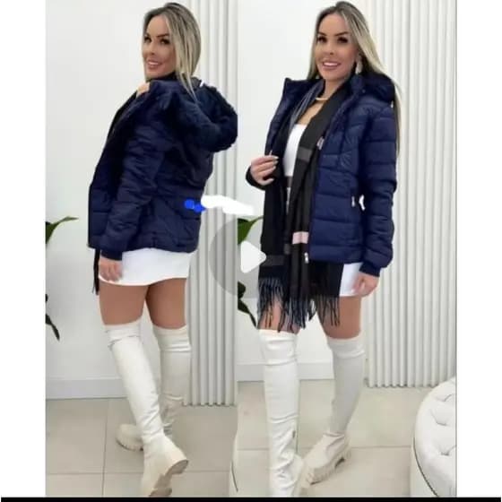 Jaqueta Puffer com Capuz Forrada Apeluciada Feminina