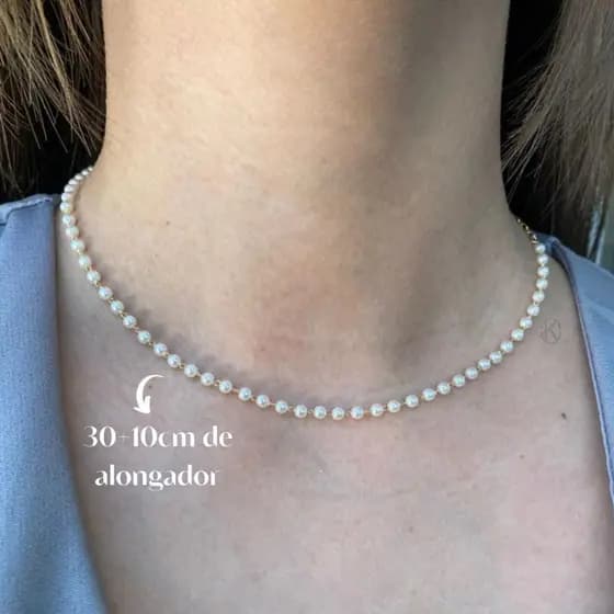 Colar Feminino choker Pérolas Clássica - Semijóia Banhada em Ouro 18k ou Prata 925