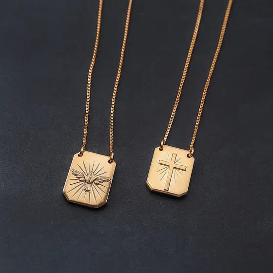 Escapulário Espírito Santo e Cruz com Banho Ouro 18k