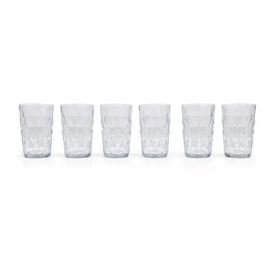 Jogo de 6 Copos Vidro Diamond Altos Resistente Transparente 400ml Água Bebida Suco Drink Buffet Bar