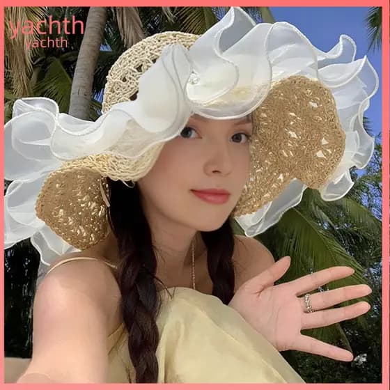 Summer Sun Hat Cooling Breathable Straw for Women Large Brim Foldable Protection Lightweight Beach Travel Outdoor Vacati