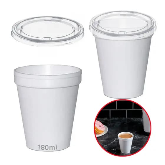 Copo Térmico Isopor 180ml C/ Tampa Plástica C/100 Cor Branco