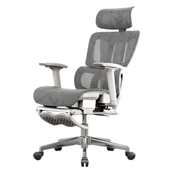 Cadeira Escritório Ergonômica Executiva Premium XLMI Cosy T03 Cor Branco Cinza Material do estofamento Mesh
