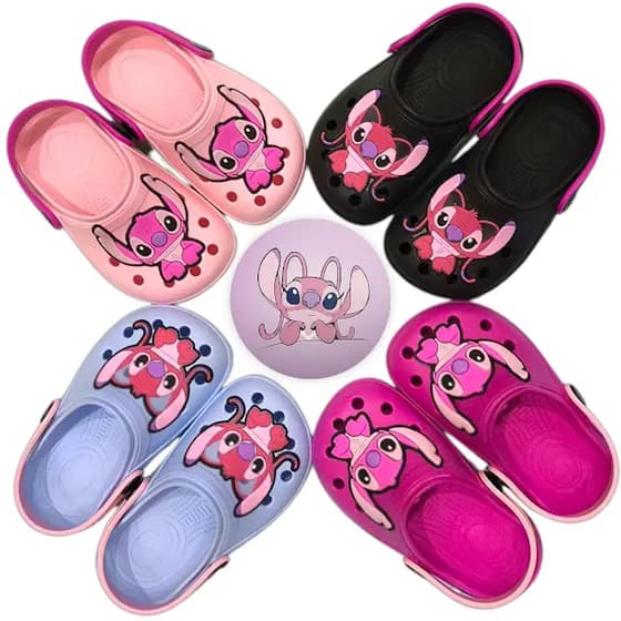 Sandália Babuche Infantil Feminina Personagem Stitch Angel Leve Casual Dia a Dia Divertida