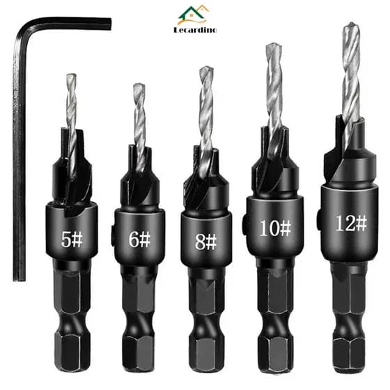 Krachtige 5pcs Jogo De Brocas De Escareador Furos Piloto De Perfuração Para Madeira Tamanhos De Parafusos 5 6 8 10 12
