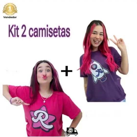 KIT 2 camisetas Juvenil Emily Vick e Katlen Teen Juvenil dos rosa Juvenil Emili vic rosa e roxa foguete promoção teen