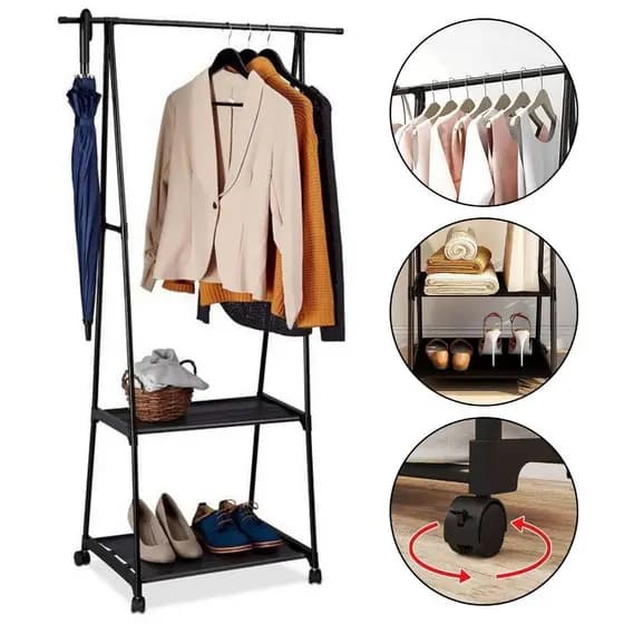 Arara De Roupas Com Rodinha Prateleira Cabideiro Para Loja Casa Portátil e fácil de instalar user