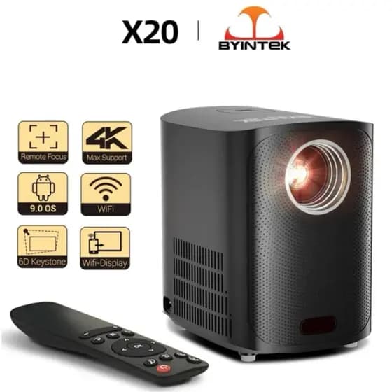 Projetor Android Byintek X20 Wi-Fi Bluetooth Tela 200" Full HD Portátil Preto Cinema em Casa