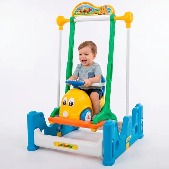 Playground Infantil 4 Em1 Balanço Gangorra Carrinho Resistente Pula Pula Com Trava De Proteção