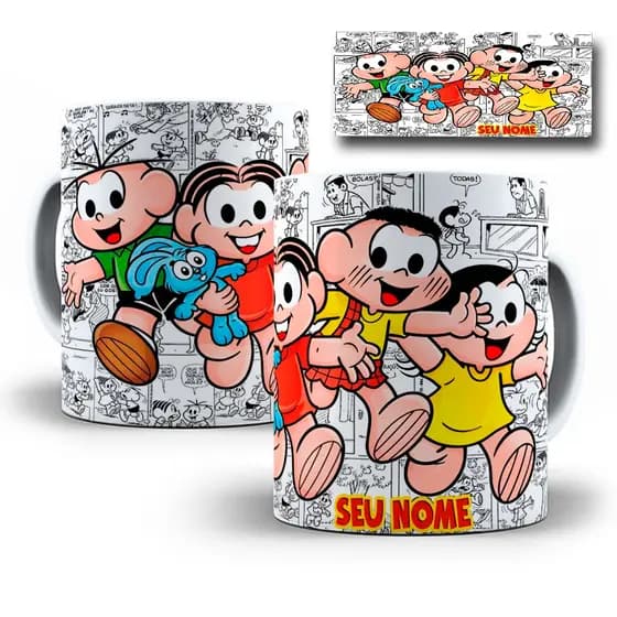 Caneca Personalizada Infantil Turma da Mônica COM SEU NOME Porcelana 325ml Presente Criativo Criança