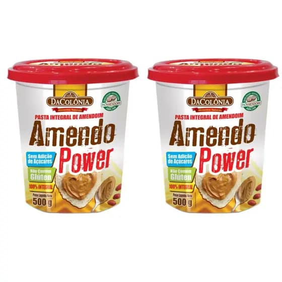 Kit C/ 2 Pasta Amendoim Amendopower Dacolônia Tradicional 500g