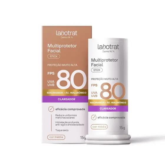 Protetor Solar Facial Stick Labotrat FPS 80 – Antienvelhecimento, Clareador e Hidratante Cor Média