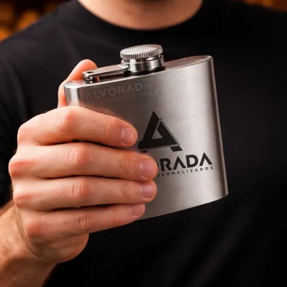 Cantil inox Personalizado com Logo ou Nome Aço inox Porta Whisky 6oz