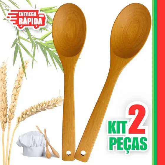 2 Colher De Bambu Para Cozinhar Madeira Bamboo Media 30cm Para Cozinha Gourmet