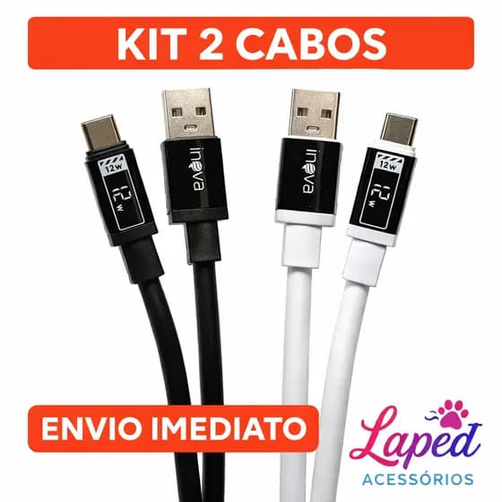 Kit 2 Cabos Tipo C Inova Turbo 12W Carregamento Rápido 1m Silicone Reforçado Samsung Xiaomi LG – Envio Imediato