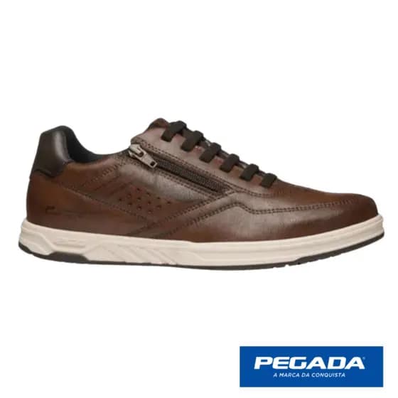 Sapatênis Pegada Masculino Couro Marrom Conforto Zíper Lateral Solado 172005