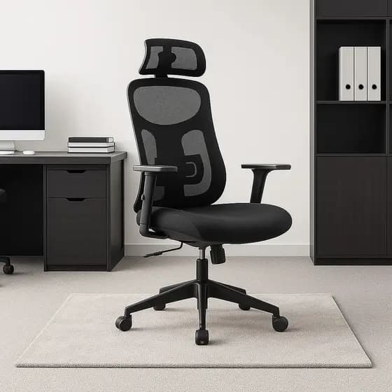 Cadeira Escritório NR-17 Everest Presidente c/ Braços 3D Encosto Tela Mesh Preta Base Rodízio