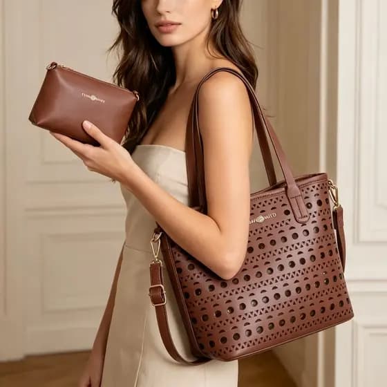 Bolsa Feminina de Ombro com Necessaire – Bolsa Tote Vazado Luxo Casual TM9204 TM