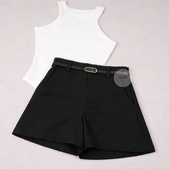 Conjunto Feminino Body Regata + Short Alfaiataria Look Casual