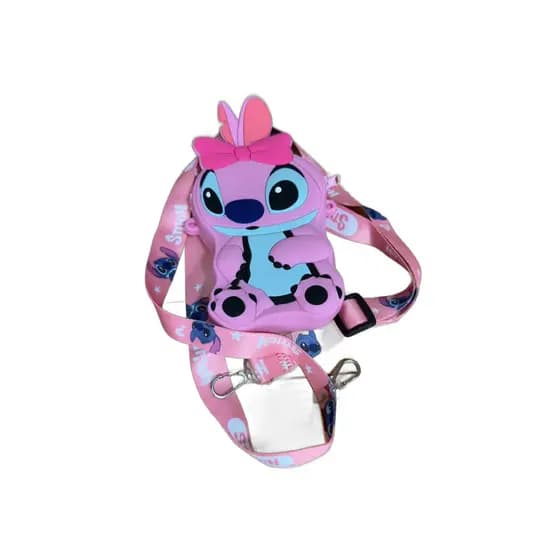 Bolsinha Silicone Mini Porta Moeda Lilo Stitch Bolsa Cor Rosa