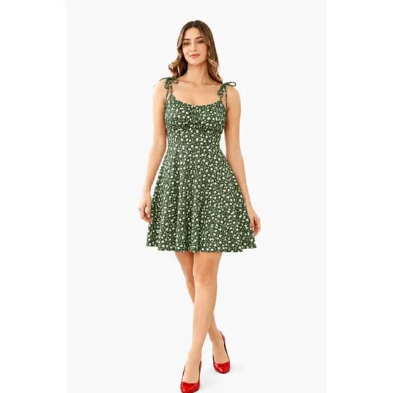 Vestido Curto floral Alcinha Amarraçao Rodado Verao Femenino Casual