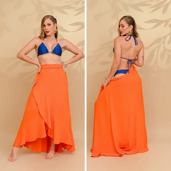 Saia Longa Envelope Feminina Plus Saia Praia Transpassada Babado Longa Pareo Envelope Moda Feminina Plus Size